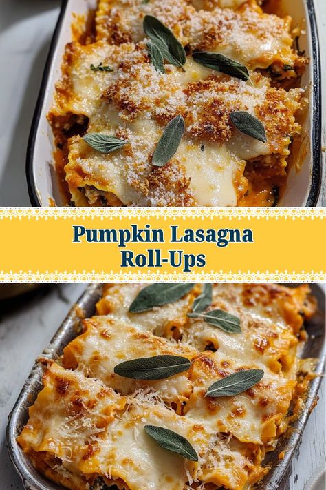 Indulge in these Savory Pumpkin Lasagna Roll-Ups, where rich pumpkin filling meets crispy sage! This delightful dish brings a playful twist to classic comfort food, making it an ideal choice for autumn dinners or holiday feasts. Lasagna Recipe Roll Ups, Pumpkin Lasagna, Lasagna Roll Ups, Quick Delicious Meals, Lasagna Roll, Roll Ups Recipes, Lasagna Rollups, Lasagna Rolls, Comfort Dishes