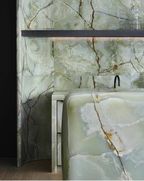 Green Onyx Bathroom, Onyx Kitchen, Bold Marble, Marble Walls, Onyx Tile, Inspiration Board Design, House Bedroom, Downstairs Bathroom, Marble Bathroom