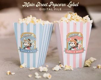 Popcorn Labels, Disney World Birthday, Magical Party, Disneyland Birthday, Tema Disney, Popcorn Boxes, Disney Birthday Party, Disney Theme Party, Disney Baby Shower