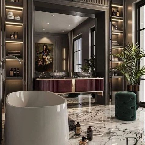 Bathroom Design ✨️ #trendingpost #viralpost #instagramreels #bathroomtour #explorepage #beforeandafter #interiorbathroom #bathroomdesign #iplnews #bathroomdecor #rennovation #homedesignsdworld #cookinghacks Interior Design Business Names, Classic Bathroom Design Luxury, Luxury Classic Bathroom, Bathroom With Color, Design Business Names, Cinema Room Design, Stylish Bathroom Design, Contemporary Luxury Bathroom, Mirrored Bathroom