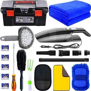 Including 1 Car vacuum, 1 Car Wash Sponges，1 Car Wash Mitt, 2*Microfiber car Towel, 1 Car wheel brush with handle,1 Car tire brush, 1cleans up rocks hook ，1 Mini Duster for Car Air Vent ，1Plastic storage box,5*Glass washer cleaning tablets Car Interior Detailing, Cleaning Leather Car Seats, Car Detailing Tools, Detailing Tools, Washer Cleaning, Glass Washer, Car Detailing Interior, Car Care Kit, Car Wash Mitt