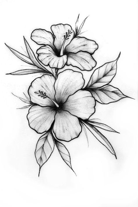 Tropical Flower Tattoos, Flower Tattoo Stencils, Catrina Tattoo, Hibiscus Tattoo, Flower Tattoo Drawings, Beautiful Flower Tattoos, Tattoo Stencil Outline, Floral Tattoo Design, Tattoo Style Drawings