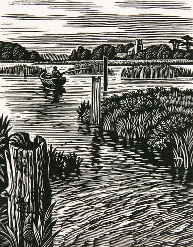 Howard Phipps - The River Alde at Iken Woodcut Art, Relief Printmaking, Scratchboard Art, Lino Art, American Farmhouse, Relief Printing, Linocut Art, White Drawing, Woodcuts Prints