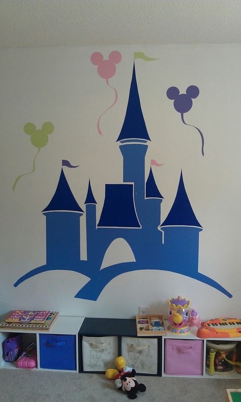 Disney Castle Wall Mural, Disney Princess Castle Mural, Disney Castle Mural, Princess Castle Mural, Disney Wall Murals Diy, Disney Playroom Ideas, Disney Mural Bedroom, Disney Princess Mural, Princess Wall Mural