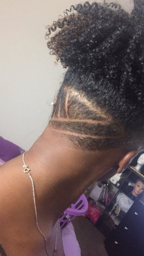 First undercut Under Cut Design Women, Undercut Styles For Black Women, Undercut With Curly Hair For Women, Undercut Hairstyle Black Woman, Black Women Undercut Designs, Dreadlock Undercut Women, Women’s Undercut Designs, Nape Undercut Black Women, Hairstyles With Undercut For Black Women