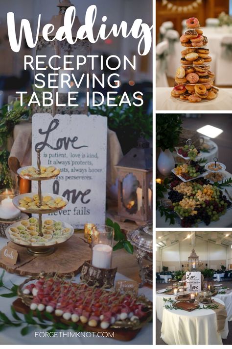 Casual Reception Table Ideas, Wedding Reception Food Table Ideas, What Tables Do You Need At A Wedding, Simple Wedding Reception Ideas Indoor, Casual Wedding Reception Ideas Decor, Small Space Wedding Reception Ideas, Reception Only Ideas, Wedding Dinner Buffet Ideas, How To Set A Wedding Table