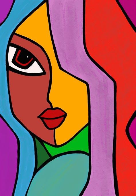 Piccaso Art Faces, Abstract Faces Art, Pop Art Simple, Cubism Face, Picasso Faces, Afro Painting, African American Wall Art, Easy Animal Drawings, Bowie Art