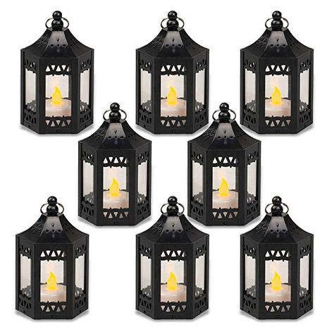 Amazon.com: zkee Mini Candle Lantern with Flickering LED,Battery Included,Decorative Hanging Lantern,Christmas Decorative Lantern,Indoor Candle Lantern,Battery Lantern Indoor Use, （Set of 8,Silver） …: Gateway Decorative Lanterns Indoor, Halloween Table Centerpieces, Battery Lantern, Led Tea Light Candles, Star Lantern, Mini Lanterns, Lantern Christmas, Electronic Candles, Table Centerpiece Decorations