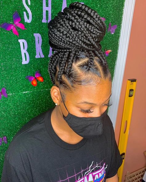 Four Braids, Easy Protective Styles, Neat Bun, Voice Of Hair, Jumbo Knotless, Braids With Shaved Sides, Braids Ideas, Big Box Braids Hairstyles, Goddess Braids Hairstyles