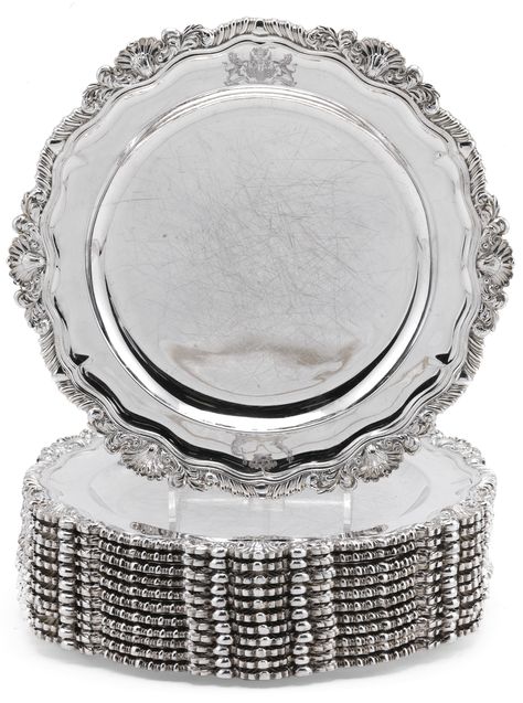 plates salvers trays ||| sotheby's l11305lot68nk4en Celestial Apartment, Silver Dinner Plates, Hello Kitty Wedding, Silver Plates, Silver Centerpiece, Silver Pooja Items, Dining Ware, Shabby Chic Room, George Iii