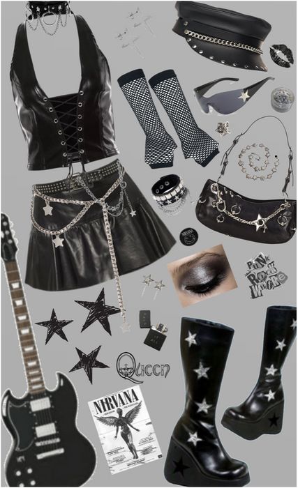 Rockstar Princess Outfit | ShopLook Rockstar Theme Party Outfit, Rockstar Outfit Ideas For Women, Emo Pop Punk Outfit, Rockstar Goth Outfits, Punk Outfit Ideas For Women, Rock And Roll Party Outfit, 90s Rockstar Fashion, Popstar Aesthetic Outfits, Y2k Rockstar Aesthetic