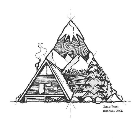 A variation on my previous camping triangle ✍ - original up sale, A5 paper - DM me if interested ✌️#iblackwork @insta_blackwork Geometric Trees, Arte Doodle, Geniale Tattoos, Minimalist Tattoos, Mountain Tattoo, Desenho Tattoo, Cabin In The Woods, Tree Tattoo, Trendy Tattoos