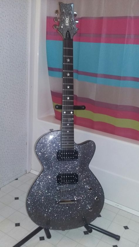 Daisy Rock Guitars  Rock Candy Standard Platinum Sparkle  Duncan Designed Humbuckers $230 shipping to USA lower 48 included Candy Guitar, Dazzle Rock Tack, Sparkly Guitar Aesthetic, Star Shape Guitar, Daisy Rock Guitar, 80s Glam Rock, Guitar Obsession, Rock Guitar, Rock Candy