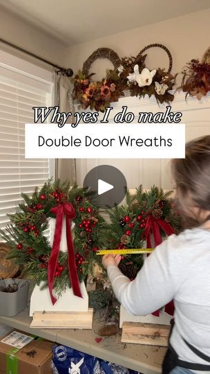 1.4K views · 121 reactions | One of my most asked questions is whether I can make matching double door wreaths. And the answer is YES! If you have double doors and want them to mirror each other I can do that too. These matching Christmas wreaths headed off to California today. 🦌🎄 My wreaths are all made to order and can be customized. Comment SHOP and I’ll send you a link to my wreath shop!  🎄🦌 #wreathsmadebykatie #christmaswreath #wreath #doubledoors #christmasfrontporch #christmasdecor | Katie 🙋🏻‍♀️ | Wreath Maker | Floral Designer Christmas Wreaths Double Doors, Double Door Wreaths, Christmas Front Porch, Wreath Maker, Most Asked Questions, Floral Designer, Double Door, Double Doors, Door Wreaths