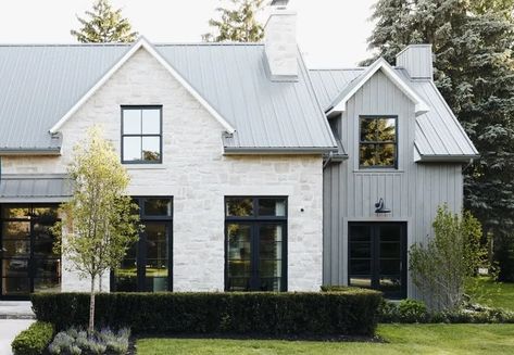 Bringing Ideas to Life White Brick House, Grey Exterior House Colors, Brick Farmhouse, House Paint Color Combination, Stone Interior, Exterior Paint Colors For House, Modern Farmhouse Exterior, Exterior Remodel, Casa Exterior