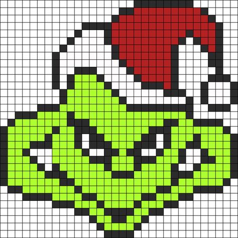 Grinch Pixel Pattern, Cross Stitch Grinch Patterns, Grinch Cross Stitch Pattern Free, Cross Stitch Grinch, Grinch Perler Beads, Grinch Plastic Canvas Patterns, Grinch Perler Bead Patterns, Grinch Pixel Art, Pixel Art Templates Pattern