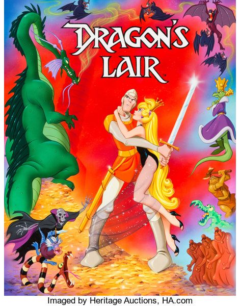 Dragon's Lair Promotional Poster Original Art (Don Bluth, 1983).... | Lot #98210 | Heritage Auctions Dragons Lair, Don Bluth, Antique World Map, 11x17 Poster, Dragon's Lair, Retro Videos, Retro Video Games, Arte Inspo, Cartoon Games