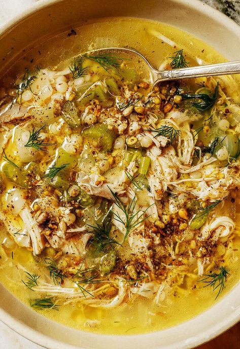 Farro Chicken Soup, Brocc Your Body Lemon Soup, Fennel Chicken Soup, Easy Tasty Healthy Recipes, Lemon Chicken Couscous Soup, Soup Recipes Half Baked Harvest, Cous Cous Soup Recipes, Fall Soups With Chicken, Straticella Soup