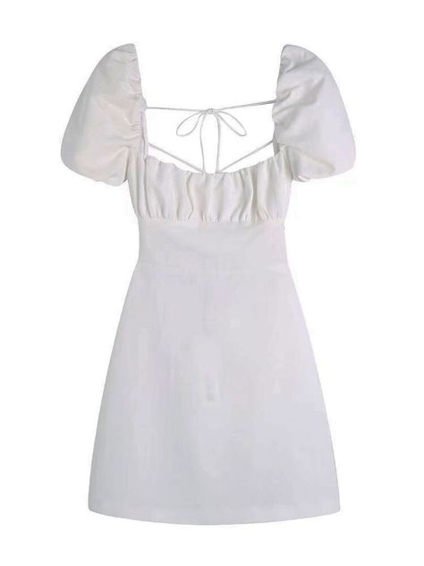 Emtrai Lers |Elegant Mini Dress Women Backless Dress Fashion Crossover Dress Lady Summer Casual White Puff Sleeve A- Line Dress Orange Red-XS White Short Sleeve Dress, Elegant Mini Dress, Dress Backless, White Cotton Dress, White Dress Party, Linen Mini Dress, Puff Sleeve Dresses, Short Sleeve Mini Dress, Puffed Sleeves Dress