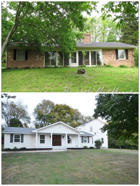 Adding a Front Porch to a Brick Ranch - Beneath My Heart Front Porch Remodel Before And After, Brick Ranch Houses, Front Porch Remodel, Front Porch Addition, Ranch House Remodel, Ranch House Exterior, Porch Remodel, Ranch Remodel, Porch Addition