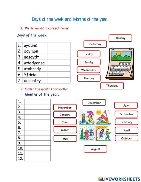 English Day, Days And Months, English As A Second Language (esl), Months Of The Year, Esl Teaching, English As A Second Language, Days Of The Week, Second Language, English Class