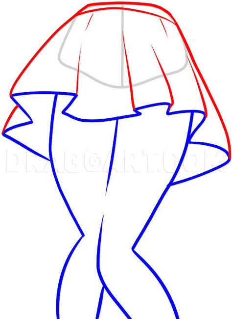 Step By Step Drawing Anime Body, Drawing Skirts Tutorials, Drawing Body Poses For Beginners, How To Draw Skirts Anime, How To Draw Skirts Step By Step, Drawing Skirt Reference, How To Draw A Skirt Step By Step, Gacha Skirt Base, Skirts Drawing Reference