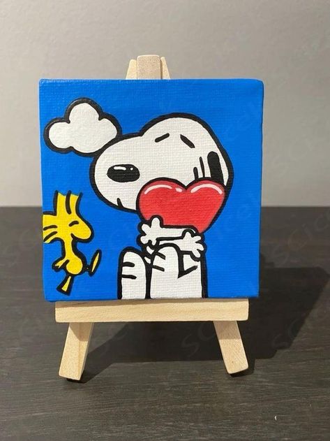 Cute Paintings On Canvas For Boyfriend, Birthday Painting Ideas On Canvas, Birthday Canvas Painting, Mini Canvas Art For Boyfriend, Snoopy Painting, Dorm Paintings, Snoopy Art, Friends Painting, Birthday Canvas