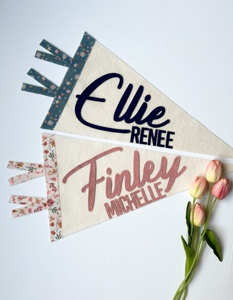 Floral Felt Name Pennant with First and Middle Name | Etsy (US) Felt Name Pennant, Pennants Diy, Name Pennant, Dorm Door Decorations, Felt Name, Jenny Lind, Felt Pennants, Pennant Flag, Pennant Banners