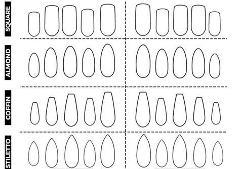 Press On Nail Template, Nail Template Almond, Nail Drawing Template, Nail Template Designs, Nail Template Free Printable, Nail Blank Template, Nail Outline, Nail Design Template, Printable Nail Art Templates