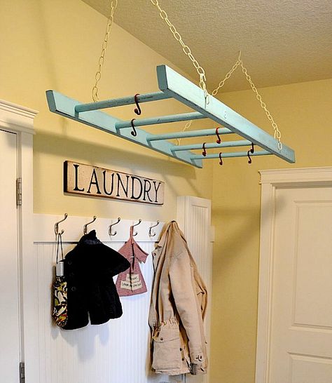 Ladder Drying Rack, Wooden Ladder Decor, Mini Dressing, Laundry Room Organization Storage, Laundry Room Hacks, Old Ladder, Laundry Rack, Diy Ladder, Laundry Room Storage