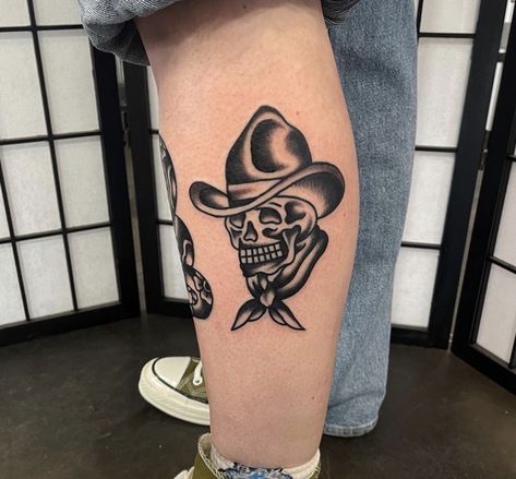 Trad Cowboy Tattoo, Traditional Tattoos Cowboy, Cowboy American Traditional Tattoo, American Traditional Tattoos Cowboy, Cowboy Traditional Tattoo, American Traditional Tattoos Skull, American Traditional Western Tattoo, Old School Cowboy, Traditional Cowboy Tattoo