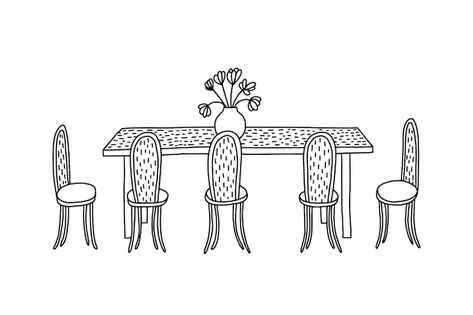 Dinner Table Tattoo, From The Dining Table Tattoo, Kitchen Table Drawing, Dining Table Illustration, Dining Table Drawing, Dining Illustration, Dinner Table Illustration, Table Doodle, Table Tattoo