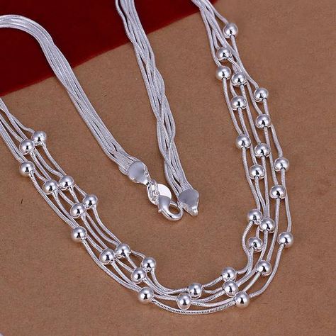 >> Click to Buy << Free Shipping!!Wholesale silver plated Necklaces & Pendants,925 jewelry silver,Filve Line Beads Necklace SMTN213 #Affiliate Wedding Party Jewelry, Silver Plated Necklace, Estilo Boho, Beads Necklace, Sterling Silver Bead, Snakes, Wholesale Jewelry, Chains Jewelry, Beaded Chain