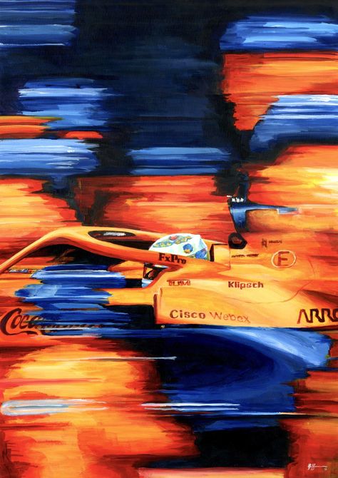 Daniel Ricciardo McLaren MCL35M by Alex Stutchbury -  #Alex #Daniel #MCL35M #McLaren #Ricciardo #Stutchbury Formula 1 Painting, Gallery Wall Themes, Daniel Ricciardo Mclaren, F1 Artwork, Bahrain Grand Prix, Crab Art, Ferrari Poster, F1 Art, A Level Art Sketchbook