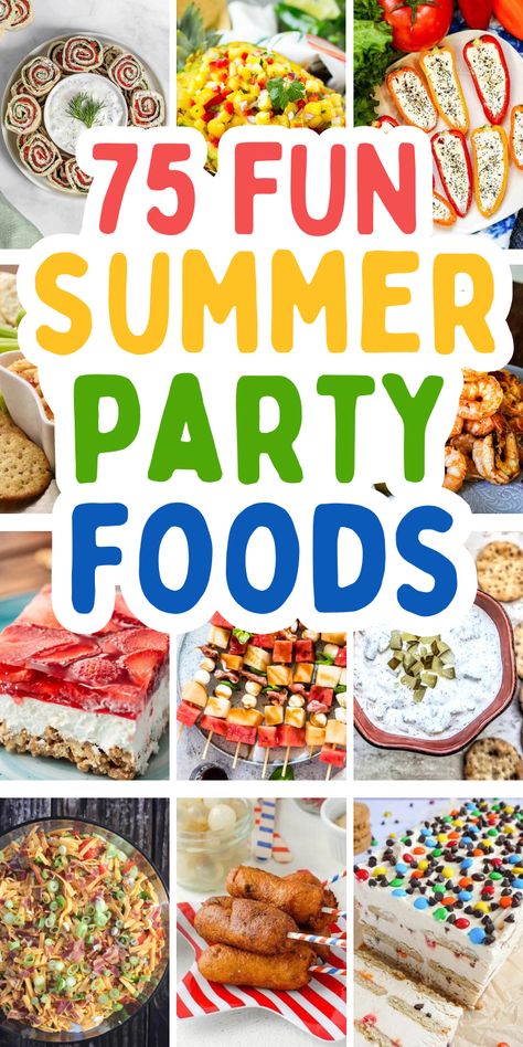 Pool party food Backyard Party Food Buffet Summer, Fresh Party Food, Party Platers Ideas, Easy Recipe For Party, Pre Concert Food, Summer Appy Ideas, Party Food Outdoor Summer, Pool Foods Summer Parties, What To Bring To A Bbq Parties