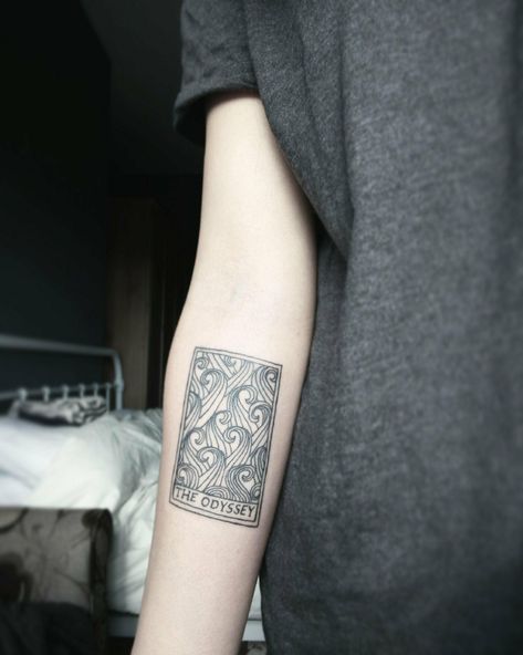 "The Odyssey" tattoo Odyssey Tattoo, Simple Tattoo With Meaning, Framed Tattoo, Grunge Tattoo, Light Tattoo, Tattoo Bracelet, Aesthetic Tattoo, First Tattoo, Body Mods