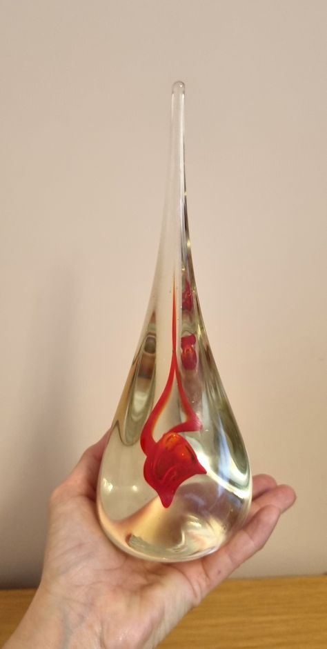 Handblown clear red swirl glass ornament, tear drop shape, red swirl ornament, glass sculpture ornament, art glass sculpture, paperweight Glass Making, Glass Art Sculpture, Glass Sculpture, Art Sculpture, Tear Drop, Glass Ornaments, Paper Weights, Glass Collection, Artistic Designs