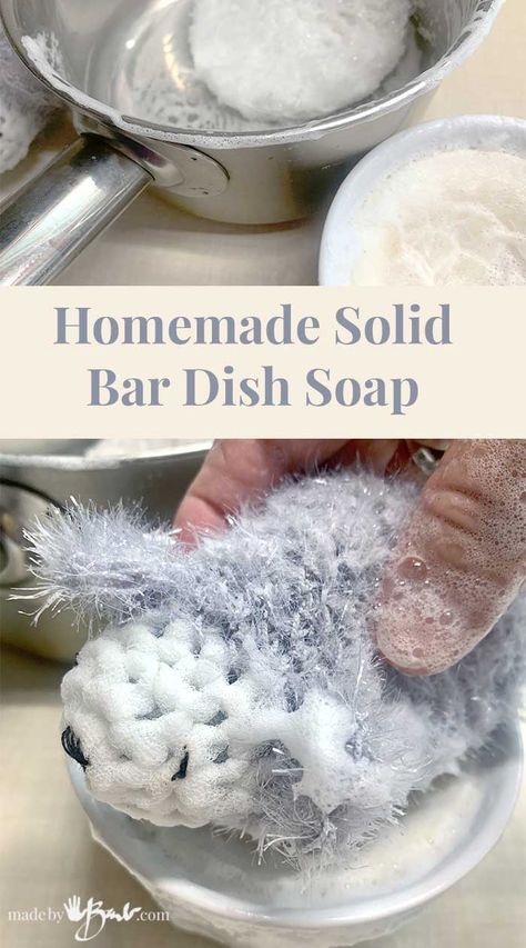 Homemade Solid Bar Dish Soap - Made By Barb - DIY recipe Dish Soap Bar Recipe, Bar Dish Soap, Soap Bar Recipe, Conditioner Bar Recipe, Dish Soap Bar, Homemade Dish Soap, Reduce Plastic Use, Simple Ingredient Recipes, Soap Making Tutorials