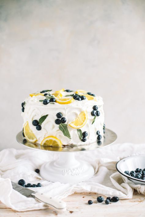 Lemon Blueberry Cake with Lemon Buttercream Tort Hello Kitty, Tårta Design, Lemon Blueberry Cake, Desserts Cake, Lemon Buttercream, Blueberry Lemon Cake, Spring Cake, Spring Desserts, Tres Leches Cake