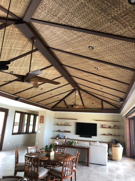 Cabana Matting For Sale - Lauhala Matting - BYXS Commercial Asian Houses, Thailand House, Tropical Cabana, Bamboo Roof, Bamboo Ceiling, Rattan Wall, Caribbean Style, Bamboo Blinds, Curved Walls