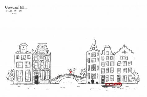 Netherlands Tattoo, Kendall Tattoo, Amsterdam Illustration, Amsterdam Logo, Klm Houses, Bridge Tattoo, Bridge Drawing, Amsterdam Skyline, August Themes