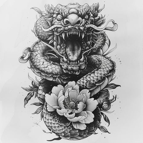 I will do  unique realistic tattoo design Japanese Dragon And Flowers Tattoo, Japanese Realism Tattoo Design, Realism Dragon Tattoo, Realistic Tattoo Design Ideas, Japanese Realism Tattoo, Realism Flower Tattoo, Imperfection Tattoo, Japanese Realism, Dragon With Flowers