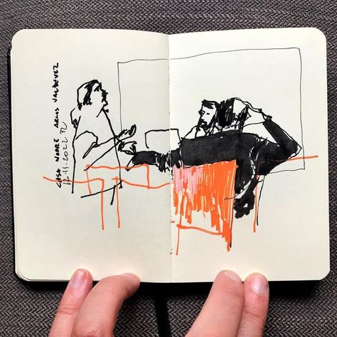 Tiago Cruz on Instagram: "In a conference in #arcosdevaldevez with @ffpaulino . . #art #drawing #sketch #sketchbook #graphicdiary #makeyourmark #colorista #usk #uskp" Mixed Media Sketch, University Sketchbook, Daily Sketch Ideas, Watercolor Sketchbook Journal Ideas, Sketch Journal Ideas, Graphic Design Sketchbook, Moleskine Art, Art Drawing Sketch, Sketchbook Inspo