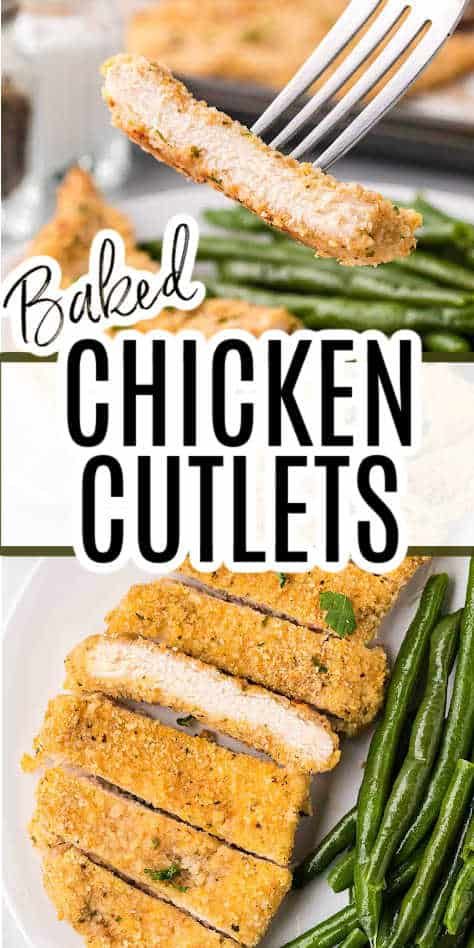 Sliced baked chicken cutlets on a white plate. Baked Chicken Cutlets Oven, Chicken Cutlets Oven, Oven Baked Chicken Cutlets, Breadcrumb Chicken, Baked Chicken Cutlets, Crispy Oven Baked Chicken, Italian Breadcrumbs, Bake Chicken, Oven Baked Chicken