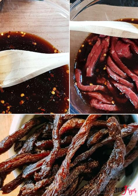 Air fryer beef jerky is the... - Air Fryer Recipes & Tips | Facebook Round Steak Marinade, Air Fryer Beef Jerky, Steak Sirloin, Air Fryer Beef, Making Beef Jerky, Best Beef Jerky, Homemade Beef Jerky, Beef Jerky Recipes, Jerky Recipes