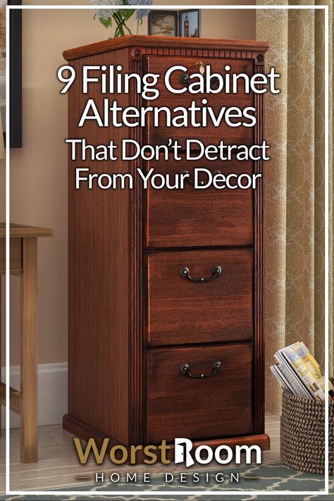 Filing cabinet alternatives are a must for a home office. The last thing you want while at home is to have it feel like you're back at your work place, under horrible lighting, in a cubicle, surrounded by blocky metal contraptions.  #filingcabinet #office #work #business #home #paperwork #AboutTheMoney #HustleGang #taxes #tax #money #taxreturn #personalfinance #wealth Filing Cabinet Alternatives, Hidden Filing Cabinet Home Office, Locked File Cabinet, Decorative Filing Cabinet Furniture, Hidden File Cabinet, File Folder Storage Ideas, Home Office With Filing Cabinets, Filing Cabinet In Bedroom, Filing Cabinets Ideas