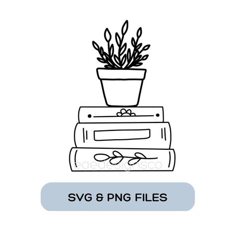 Books Svg, Plant Doodle, Outline Drawing, Easy Art, Cricut Joy, Book Stack, Owl Tattoo, Plant Drawing, Book Drawing