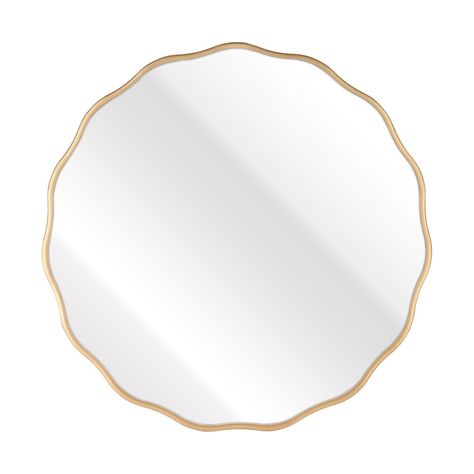 The Dora wall mirror is a simple round mirror with a scalloped edge and brass finished frame. This mirror is versatile and chic for any room of the home. Product Overview Color: Brass & Clear Dimensions: 27.5"W x 0.75"D x 27.5"H Material: MDF Weight: 13.7 lb Assembly Required: No Ship Decor, Mirror Sign, Elk Lighting, Round Wall Mirror, House Gifts, Round Mirror, Burke Decor, Round Wall, Composite Wood