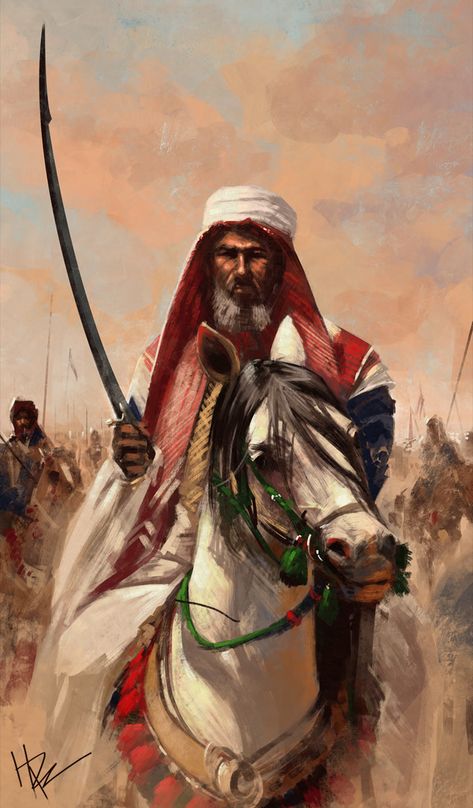 Arabian Warrior, Hassan Ali, Arab Art, Arabian Knights, Old Warrior, Warrior Concept Art, Historical Warriors, Arabian Art, Art Islamic