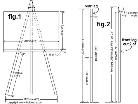 easel plan drawing Diy Wood Easel Stand, Artist Easel Plans, Bamboo Easel, Kids Art Easel, Photography Studio Decor, Diy Easel, Diy Projects Plans, Wood Carving Furniture, Store Design Boutique